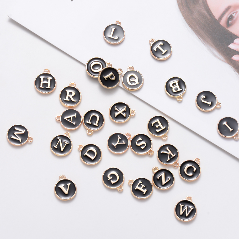 Letter Charms for Jewelry Making, 4 Sets Metal Alphabet Beads Enamel  Initial A-Z Charm Mixed Letter Pendant for Necklace and Bracelet DIY Making  - Black 